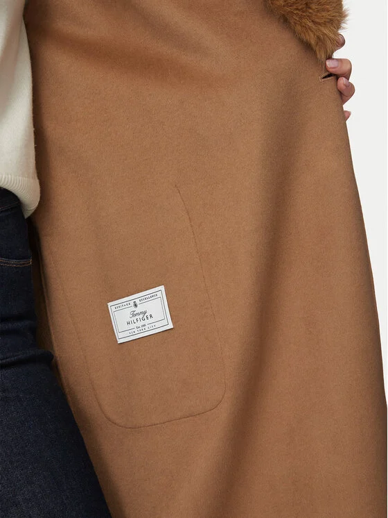 Tommy Hilfiger Вълнено палто Belted WW0WW51105 Кафяв Regular Fit — снимка 7