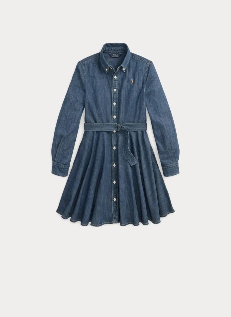 Рокля-риза от деним Ralph Lauren Kids 7-14 — снимка 6