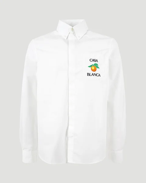 Embroidered Orange Oxford Shirt