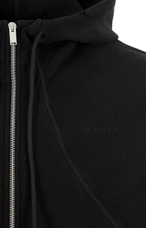 Hooded Zip Through Sweatshirt in Black — снимка 2