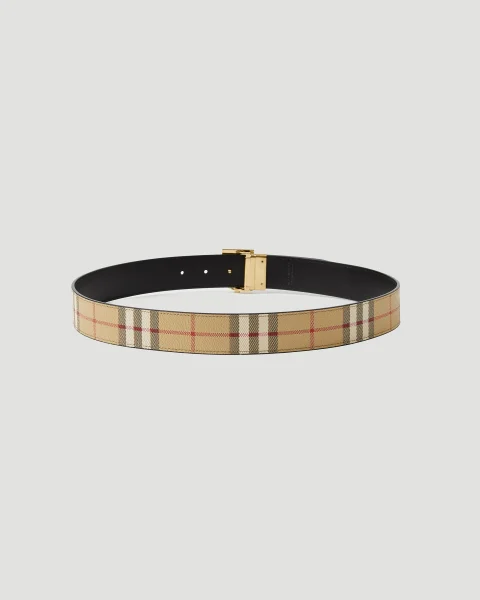 Reversible Check TB Belt in Archive Beige/Gold — снимка 2