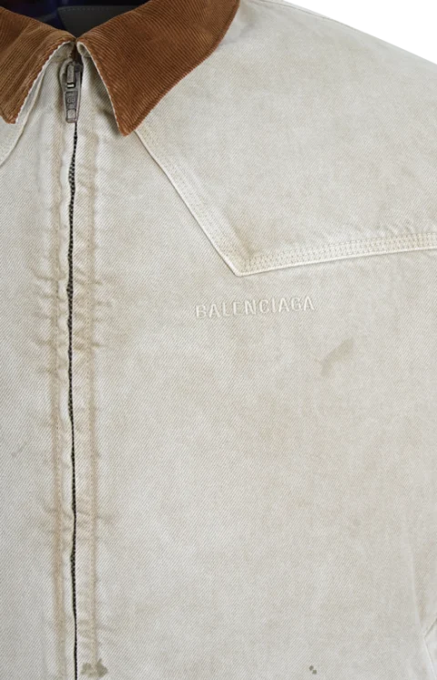 Corduroy-Trimmed Canvas Blouson Jacket in Beige — снимка 2