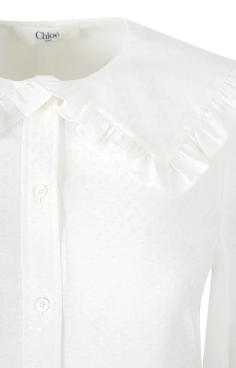 Ruffled Silk Blouse in White — снимка 2