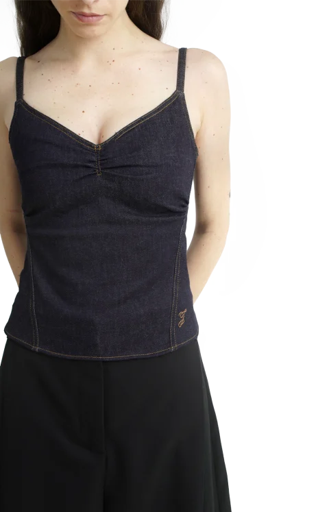 The de-Nîmes Pina Denim Top in Dark Navy — снимка 2