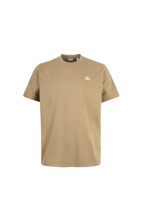 Check Trim Cotton T-Shirt in Green