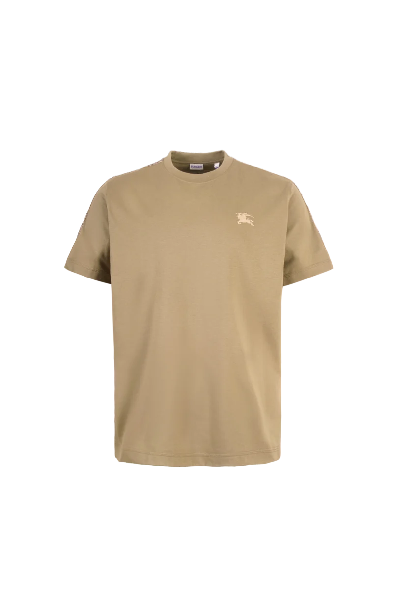 Check Trim Cotton T-Shirt in Green