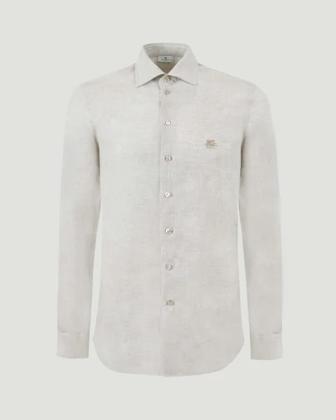 Pegaso Logo Linen Shirt in Beige