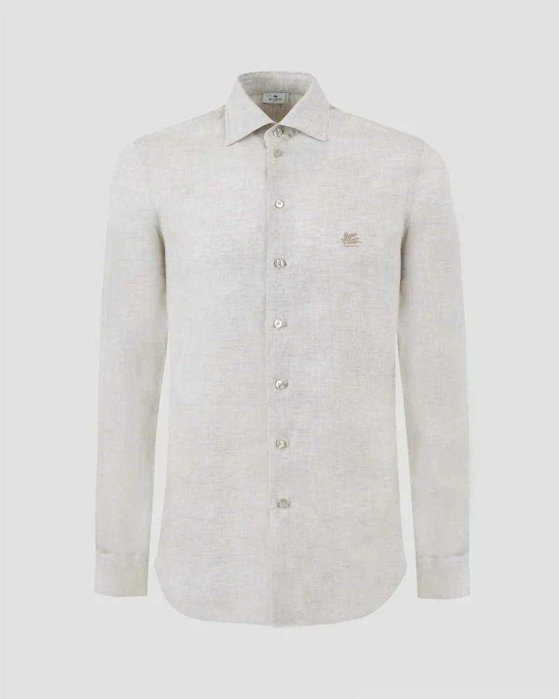Pegaso Logo Linen Shirt in Beige