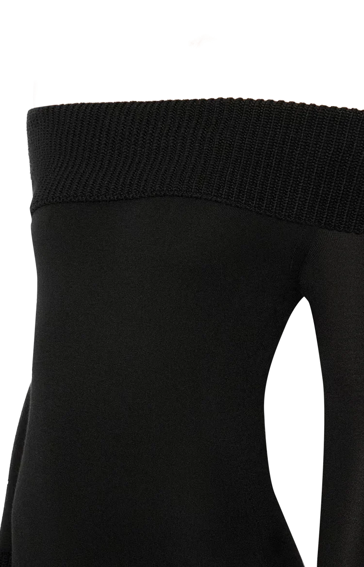 Merino Off-Shoulder Dress in Black — снимка 2