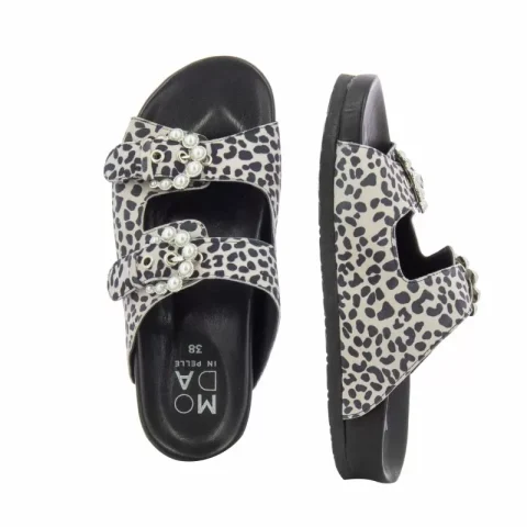 Дамски Равни Чехли MODA IN PELLE – 25041OPAAL WHITE BLACK 62 — снимка 5
