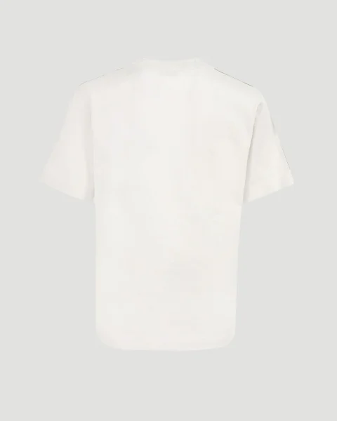 Check Trim Cotton T-Shirt in White — снимка 2
