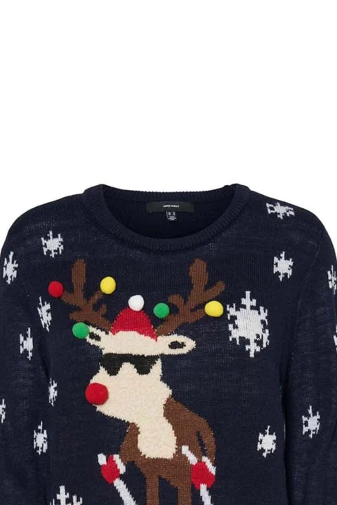 Плетени Vmrudolf Ls O-Neck Blouse Xmas Man 10272460 19-3923 Navy Blazer/Wartwork — снимка 2