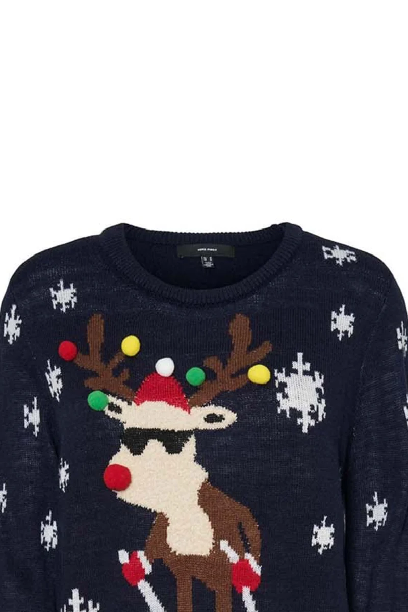 Плетени Vmrudolf Ls O-Neck Blouse Xmas Man 10272460 19-3923 Navy Blazer/Wartwork — снимка 2