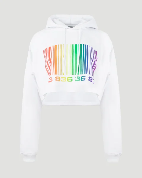 Barcode Cropped Hoodie in White