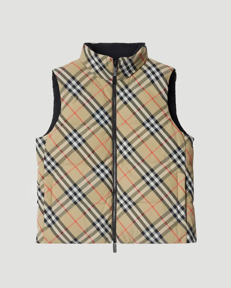 Women's Reversible Check Nylon Padded Gilet