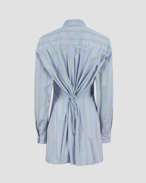 Striped Cotton Poplin Shirt in Blue — снимка 2