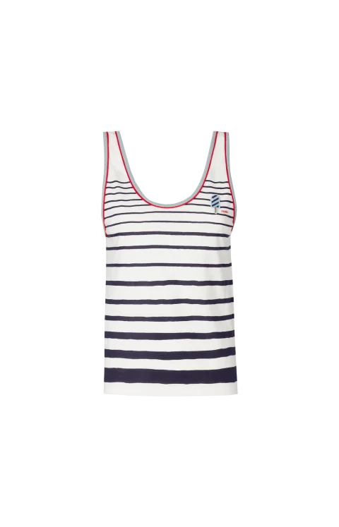 White and Blue Striped Jersey Top