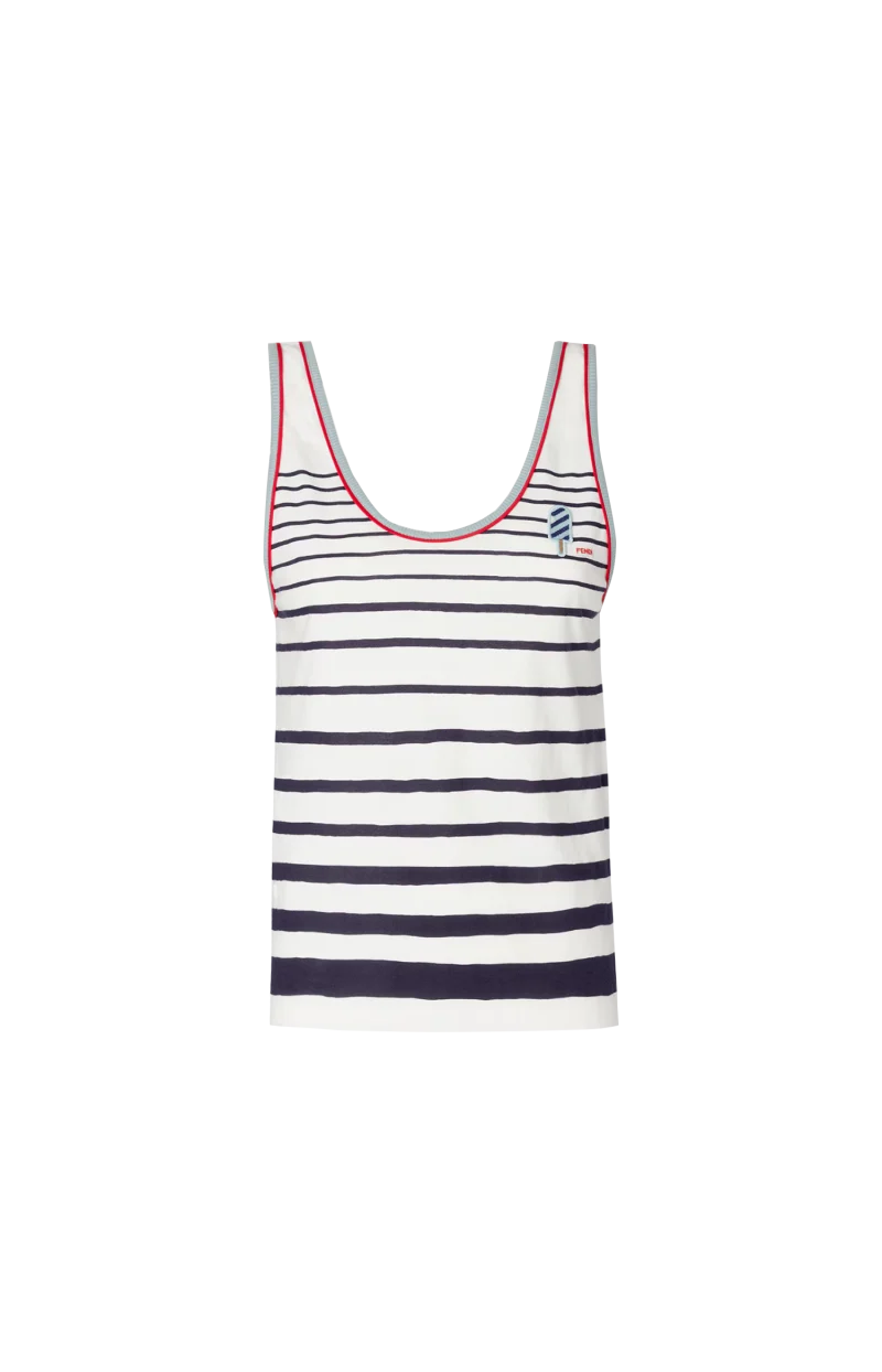 White and Blue Striped Jersey Top