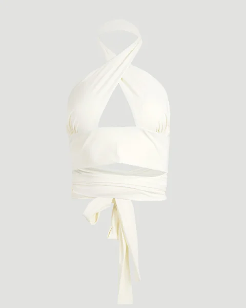 Crisscross Swim Bra with Tie-Back in Cream