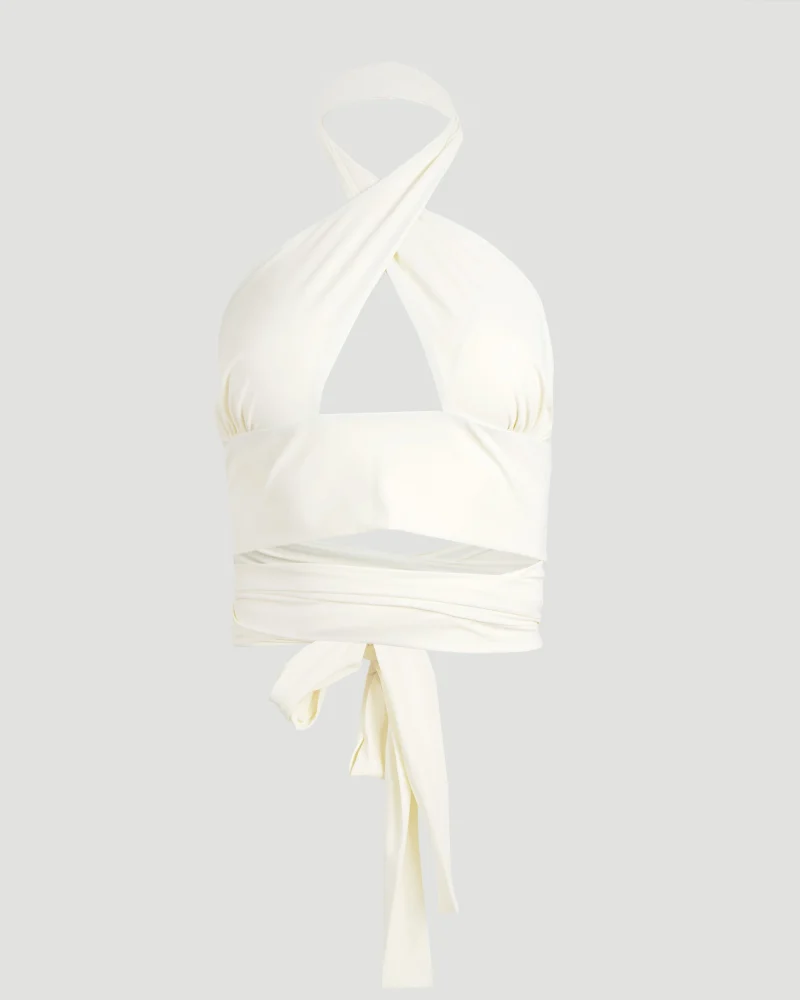 Crisscross Swim Bra with Tie-Back in Cream