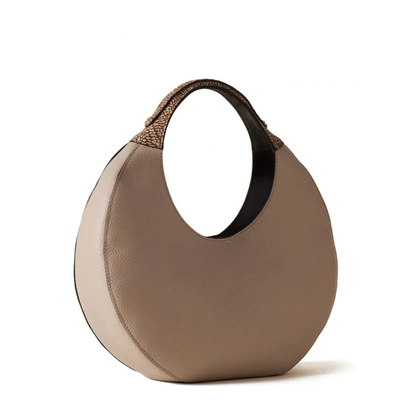 Дамска бежова чанта Full Moon Hobo Bag BORBONESE — снимка 5