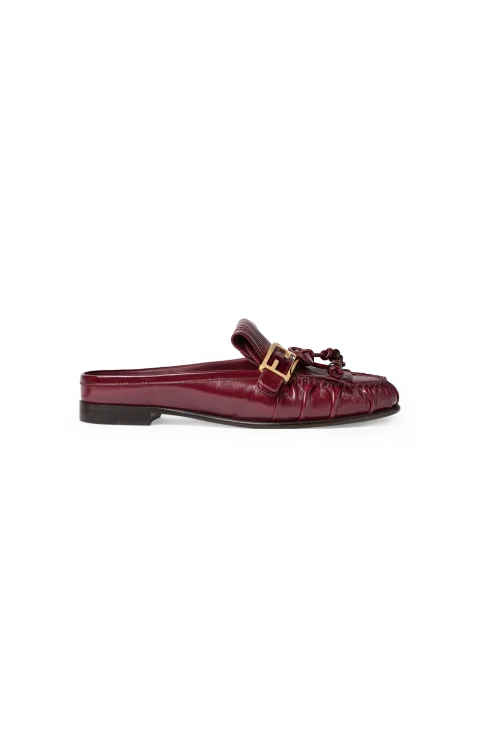 Baguette Leather Sabots in Burgundy