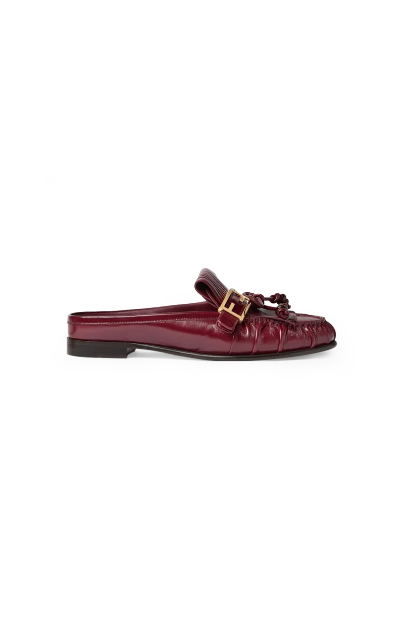Baguette Leather Sabots in Burgundy