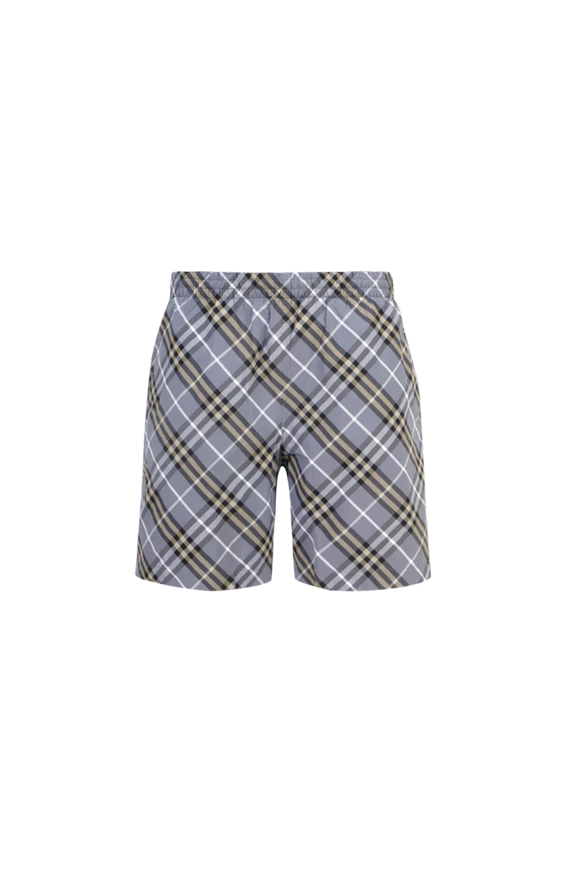 Check-Pattern Elasticated-Waist Swim Shorts