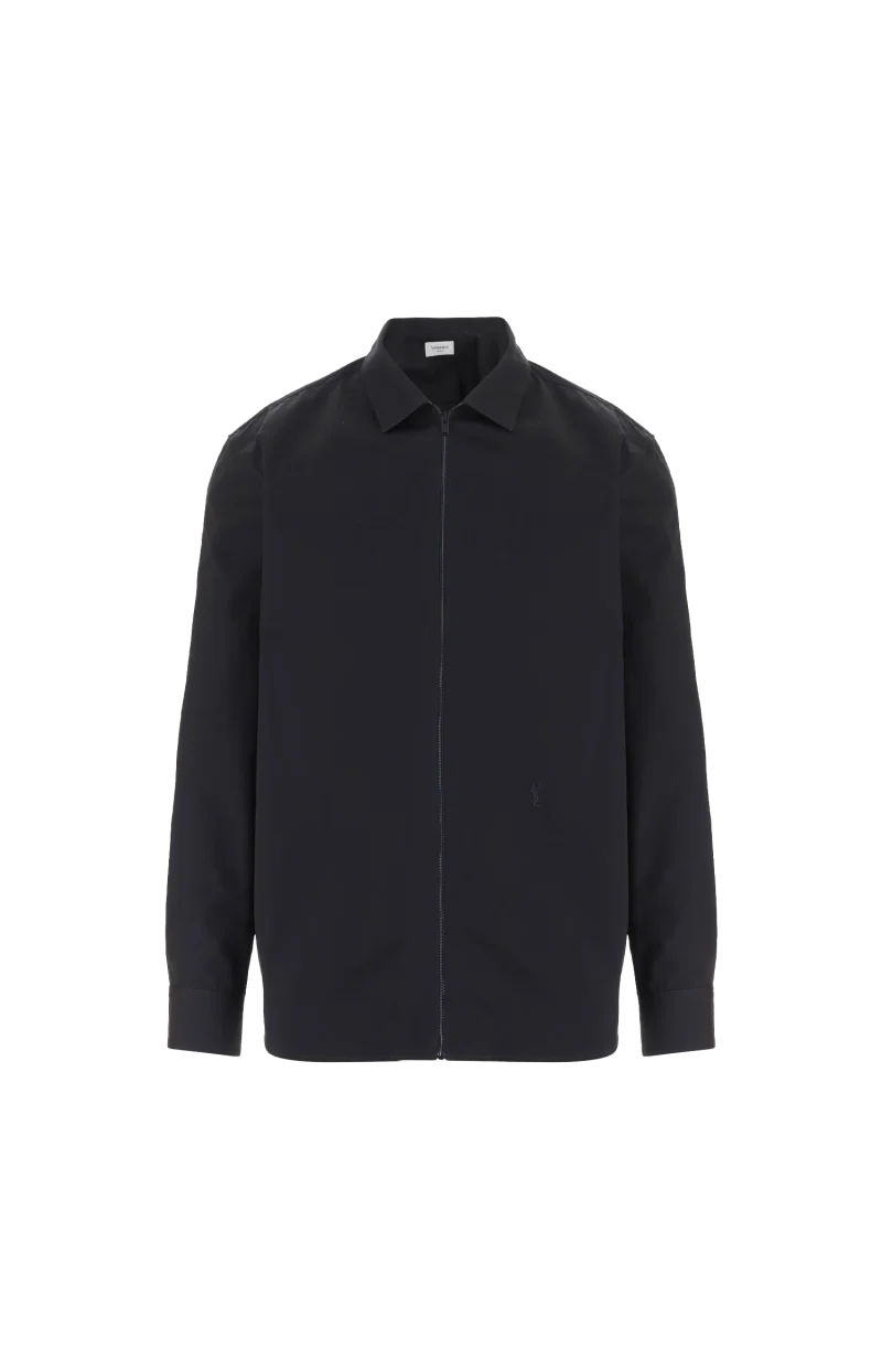 Cotton Zip-Up Shirt in Black
