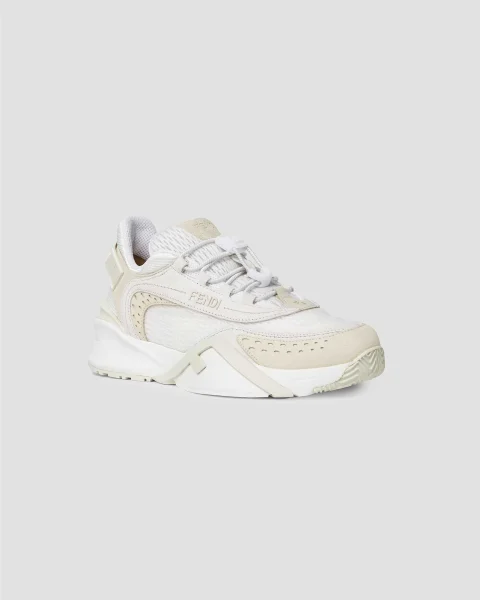 Fendi Flow Sneakers in White Mesh and Suede — снимка 2