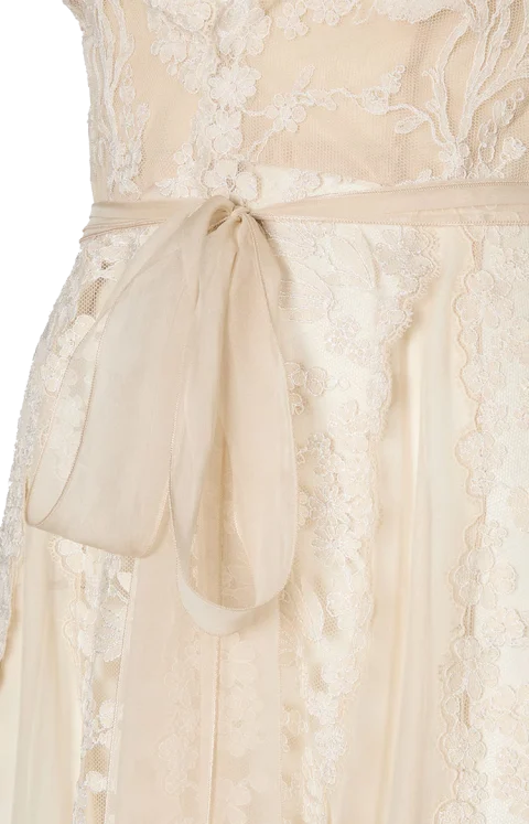 Chiffon and Peonia Lace Dress in Ivory — снимка 3