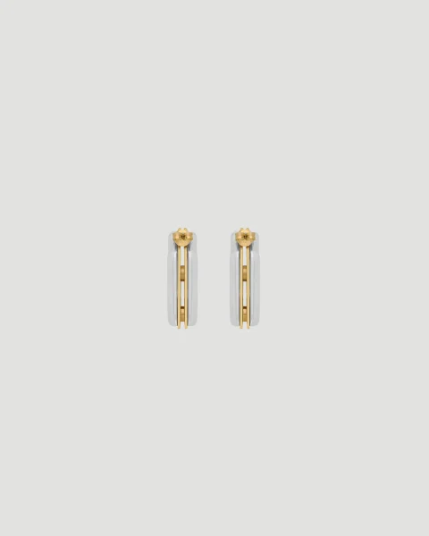 Split Square Hoop Earrings in Metal — снимка 5