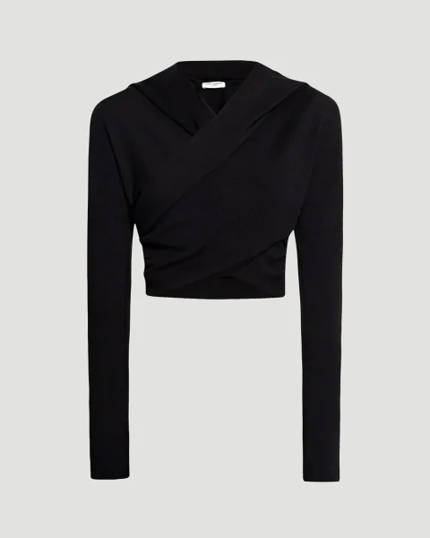 Cropped Hooded Top in Black