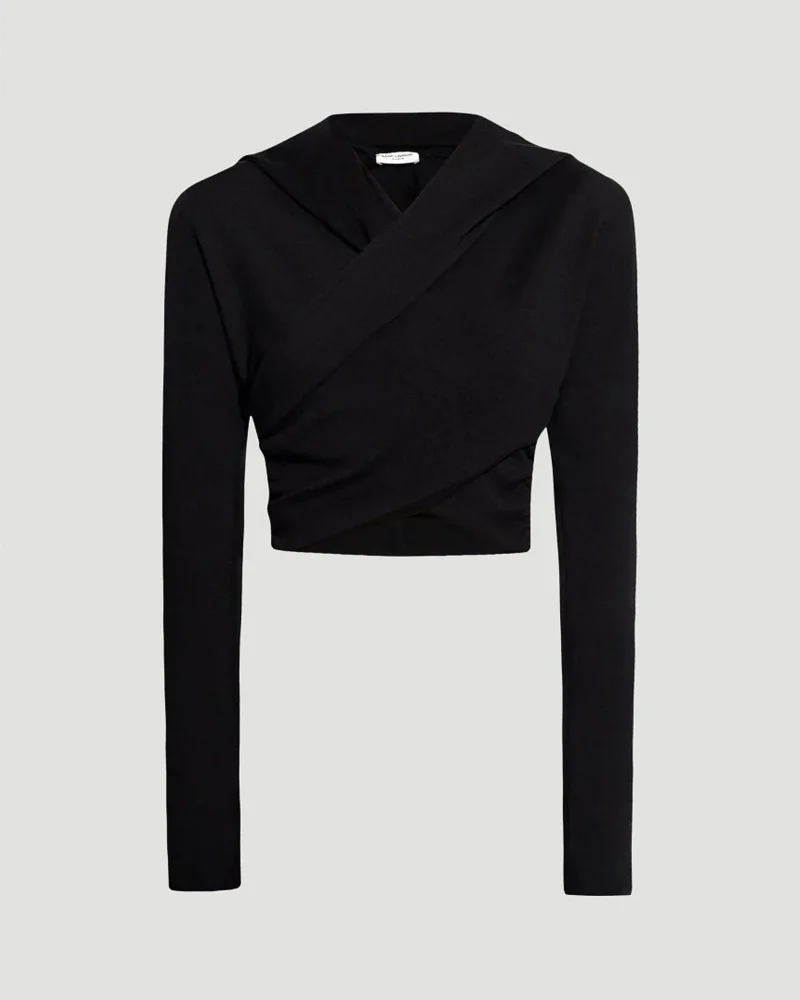 Cropped Hooded Top in Black