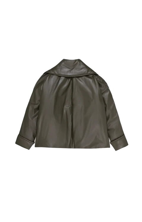 Shiny Leather Puffer Jacket in Pine Forest — снимка 2