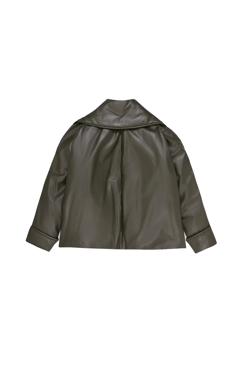 Shiny Leather Puffer Jacket in Pine Forest — снимка 2