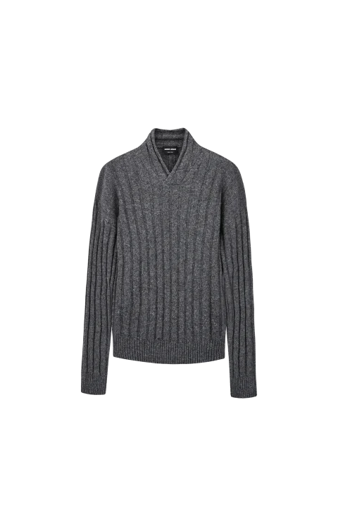 Regular Fit Sweater with Large Rib Stitch in Grey