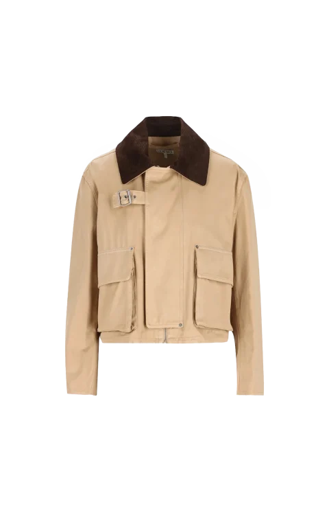 Short Cotton Parka in Beige