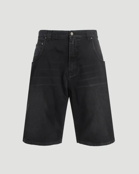 Biker Cross Hip-Hop Denim Shorts in Black