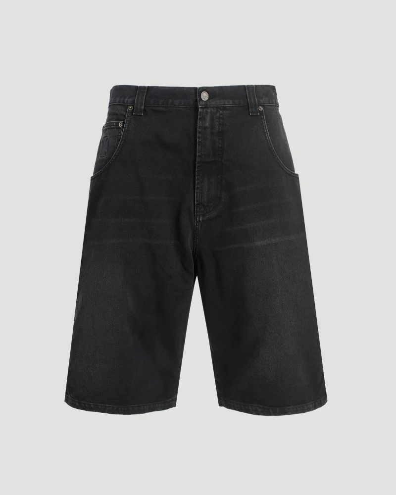 Biker Cross Hip-Hop Denim Shorts in Black