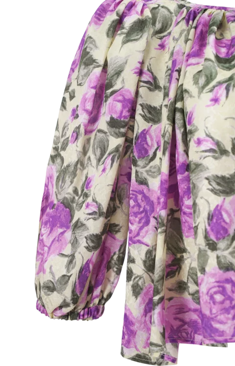 Cropped Puff-Sleeve Top in Silk Jacquard — снимка 2