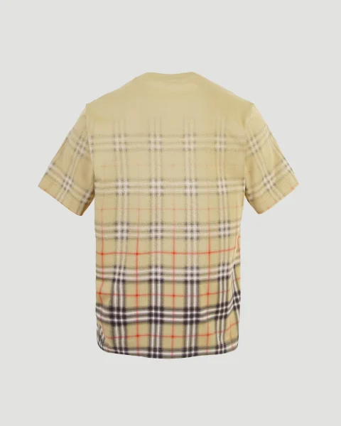 Gradient Check Cotton T-Shirt in Beige — снимка 2