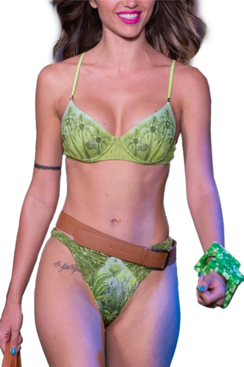 Бански Underwire Balconet, Medium Briefs Palm Paradise Print PC031M-005 green — снимка 2