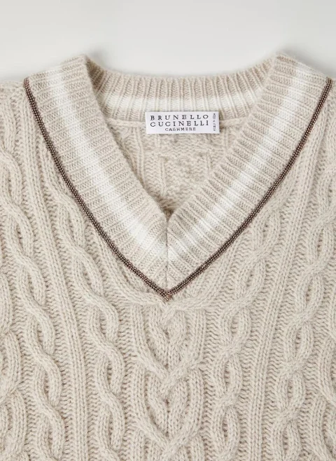 Кашмирен пуловер с монили Brunello Cucinelli Junior — снимка 2