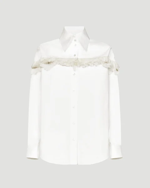 Slashed Creponne Detail Oversized Shirt in Optical White