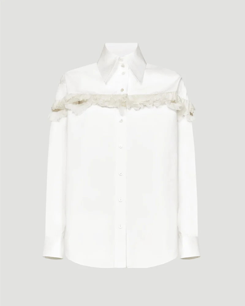 Slashed Creponne Detail Oversized Shirt in Optical White