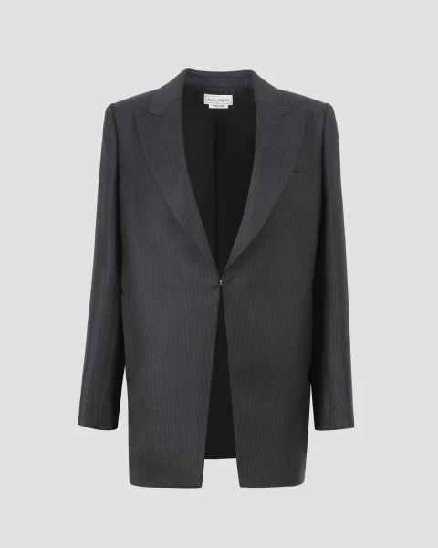 Pinstripe Cutaway Jacket in Grey