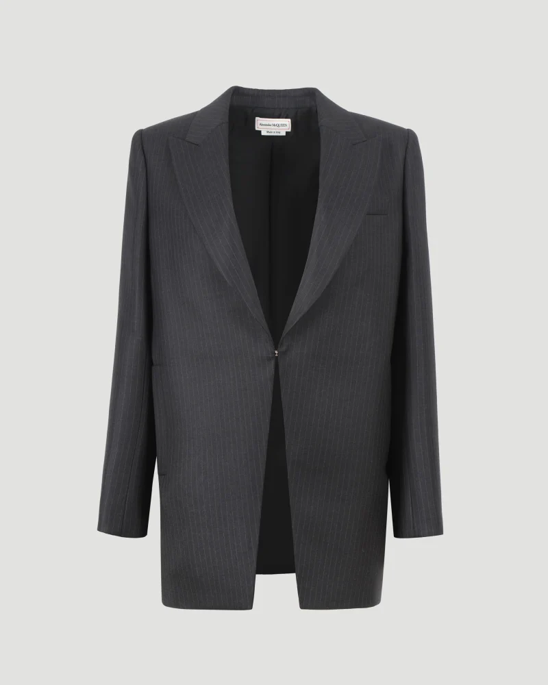 Pinstripe Cutaway Jacket in Grey