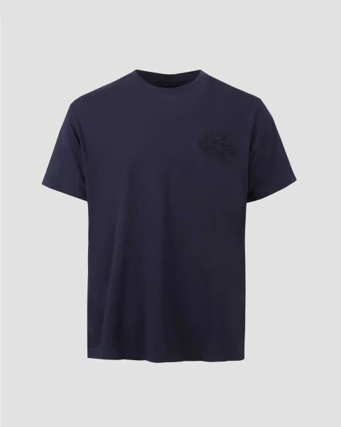 T-Shirt with Pegaso Embroidery in Navy