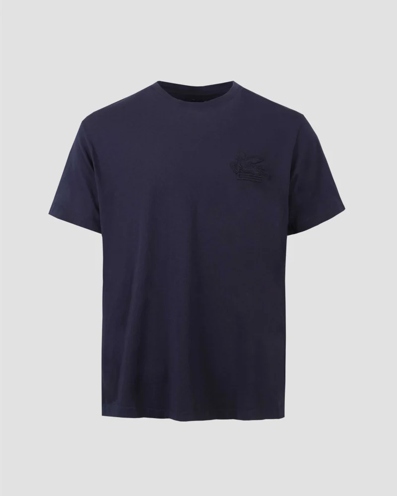 T-Shirt with Pegaso Embroidery in Navy